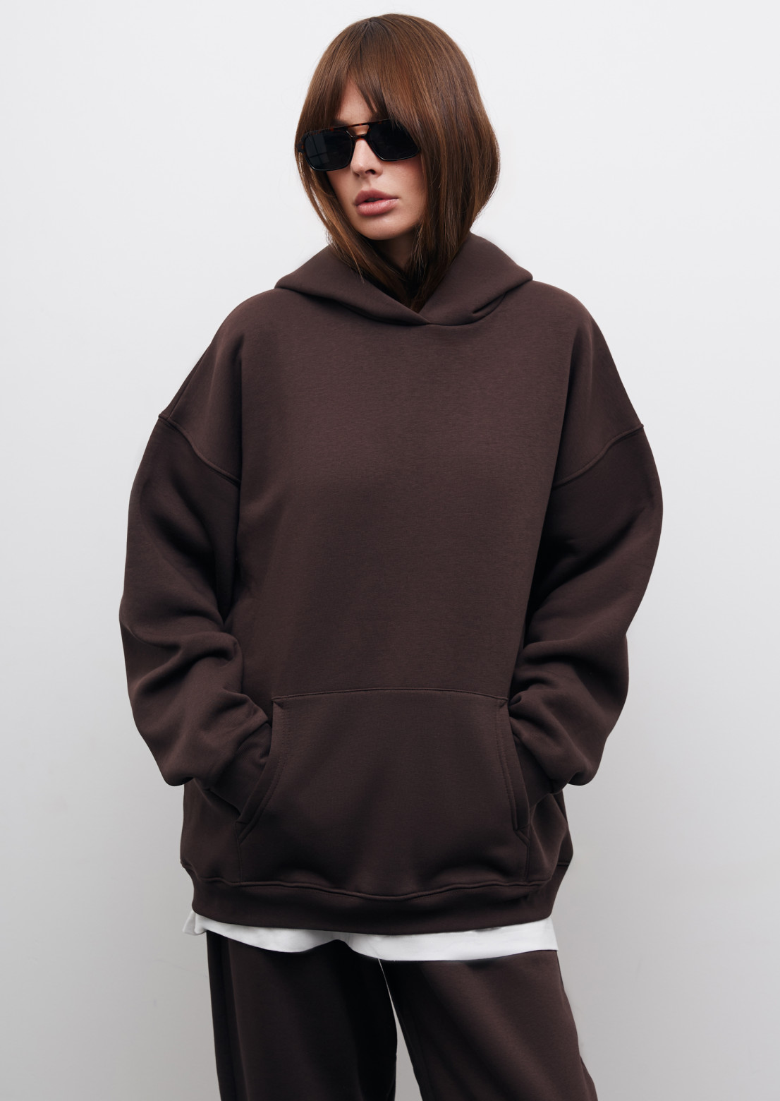 Dark brown color three-thread insulated hoodie